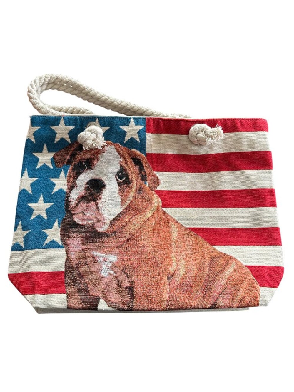 Empire Cove USA Flag Dog Print Cotton Canvas Tote Bags Beach Bulldog 4th of July